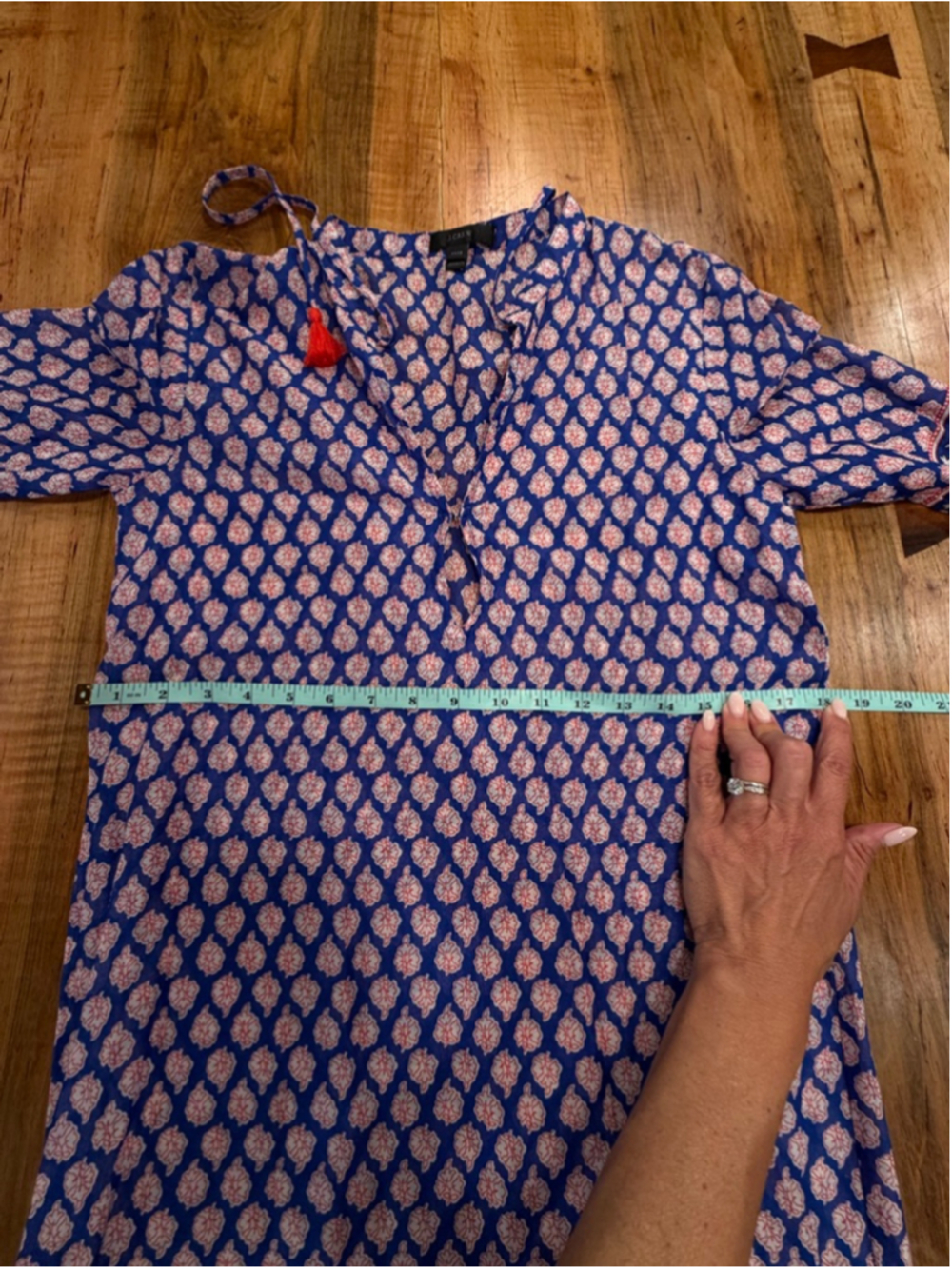 J. Crew Blue Paisley Cotton Caftan Maxi Dress Tassel Tie Boho Coastal XXXS - Picture 13 of 13
